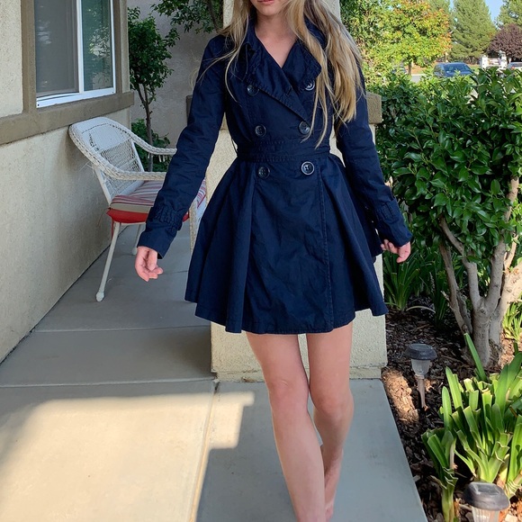 Forever 21 Jackets & Blazers - Forever 21 Navy Fit and Flare Trench Coat